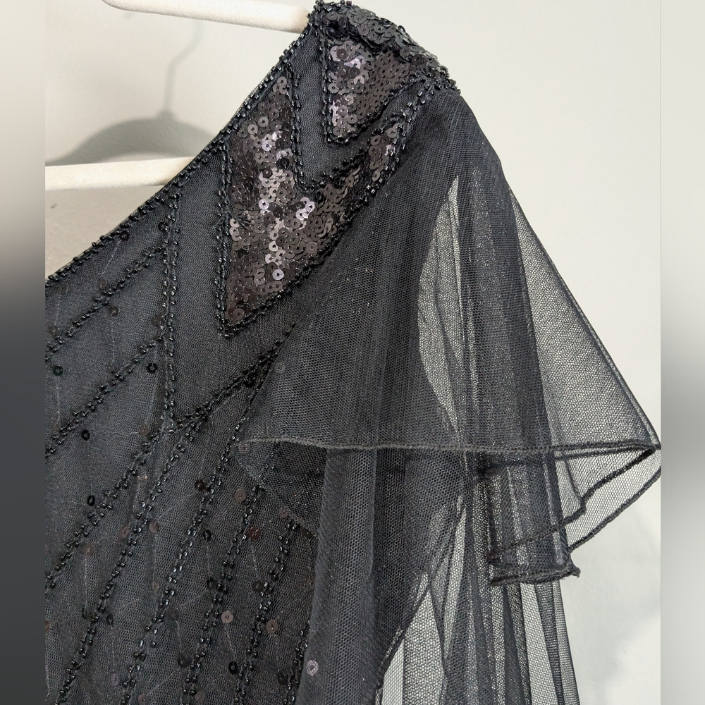 Vintage Embellished Beaded Mesh Tulle Sequin Flapper Gatsby Gown Dress L - Picture 3 of 10